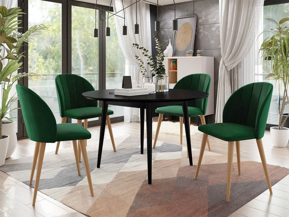 Veneti Jedálenský stôl 120 cm so 4 stoličkami NOWEN 1 - čierny / prírodné drevo / zelený